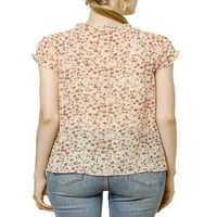 Единствени договори за женски рафли V вратот капаче од шифон цветна блуза Топ