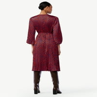 Лажички женски блусон ракав, ремен на половината, плетенка со преголем фустан од миди
