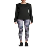 Sportsенска облека за женски активни хеланки со целосна должина со џебови и активен врв со долг ракав, сет