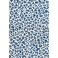 Нулум Анет модерен килим за печатење на леопард, 8 '10', сина