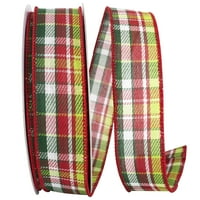 Хартија карирана двојка одморен моден жичен раб лента, црвена и зелена, 1,5in 20yd, по пакет