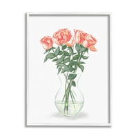 Stuple Industries Pink Rose Bouquet Glass Vase Mill Life Painting White Rramed Art Print Wall Art, Design