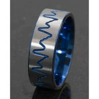 Рамен титаниумски прстен со мелен чукање на срцето анодизиран во сина боја