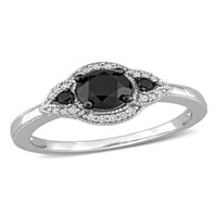 1- Карат Т.В. Црн и бел дијамант 14KT Бело злато ореолски прстен за ангажман