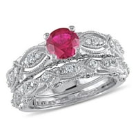 Miabella Women 1- CT создаде рубин, сафир и дијамант 10kt сет на свадбени прстени со бело злато 2 парчиња