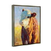Модерен портрет на крави импресионизам животни и инсекти сликање сјај сиво врамен уметнички печатен wallид