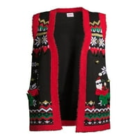Време на празник Womenенски плус големина грда Божиќна џемпер од отворено предниот дел