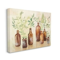 Стаклени тегли и растенија стаклени тегли со растителни тегли, кафеаво зелено сликарско платно, wallидна уметност