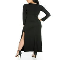 Удобна облека за удобност, женски долги ракави, страничен облик на црна макси фустан
