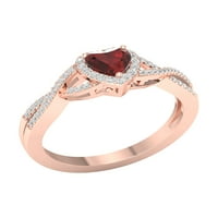 Империјален скапоцен камен 10К розово злато срце, исечено гарнет КТ два дијамантски женски моден прстен