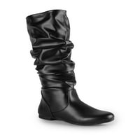 Повлечете го коленото високи женски чизми за чизми во црна боја