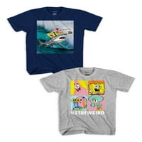 Детски момчиња ајкула сурфајќи графичка маица 2-пакет, големини 4-18