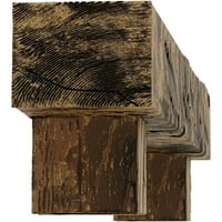 Ekena Millwork 8 H 12 D 72 W Hand Hewn Fau Wood Camplace Mantel Kit W alamo Corbels, природен златен даб