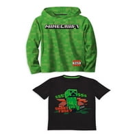 Boys Minecraft Boys Creepered Hooded Graphy и Graphic Graphic Moir, 2-пакет, големини 4-18