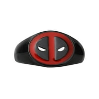 Marvel Deadpool машки не'рѓосувачки челик црвен и црно лого прстен, големина 10
