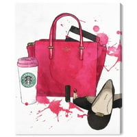 Пистата авенија мода и глам wallидни уметнички платно отпечатоци, торби, чевли и чанти од кафе - розови, црни