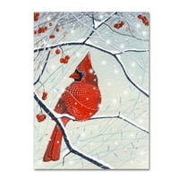 Трговска марка ликовна уметност „Црвена кардинална Божиќна картичка“ платно уметност од Мишел Кембел
