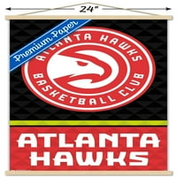 Атланта Хоукс - Постер за лого wallид со дрвена магнетна рамка, 22.375 34