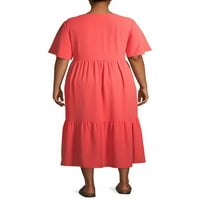 Terra & Sky Women's Plus Size Size Shate Relaive ткаен нивоа макси фустан