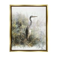Tuphel Heron Bird Water's Edge Pond End End Lifes & Insects сликање златен пловиј врамен уметнички печатен wallид уметност